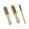 Brass wire brush with long wooden handle